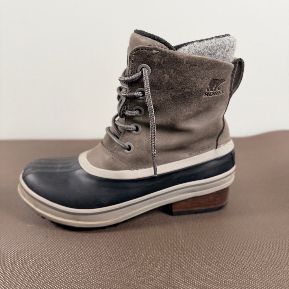 SOREL Slimpack III Lace Waterproof Boots Quarry Grey Leather Duck Boots Womens 8